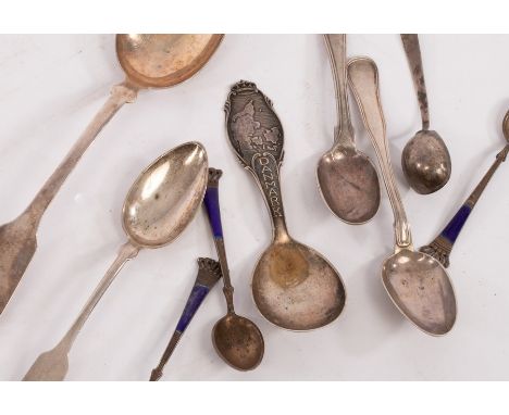 A quantity of mainly Scandinavian white metal, including three sterling and enamel coffee spoons by Egon Lauridsen and a spoo