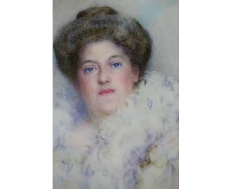 Gertrude Massey (1868-1957)/Portrait Miniature of a Lady/wearing a fur ruff/signed/watercolour on board, 8.5cm x 6.5cm CONDIT