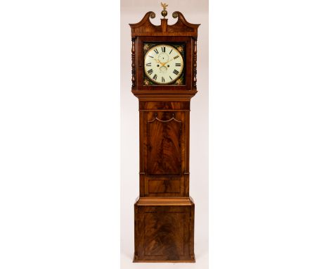 A 19th Century mahogany eight-day longcase clock, the hood with swan neck and fitted a square painted dial by W B Cornfords, 