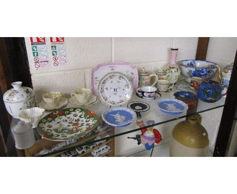 Shelf of ceramics to include Belleek &amp; Limoges etc