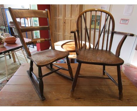 Oxford rocking chair and antique stick-back armchair