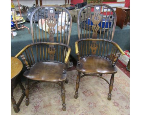 Pair of stick back armchairs with crinoline stretchers