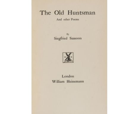 Sassoon (Siegfried) The Old Huntsman And other Poems, first edition, half-title and final leaf slightly spotted, errata slip 