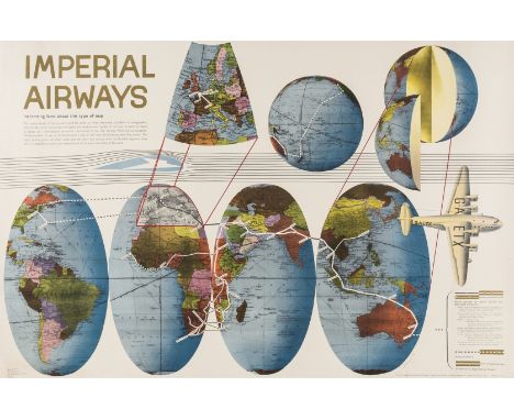 Erni (Hans) Imperial Airways, map of the world presented across four gores with airway routes included, lithograph printed in