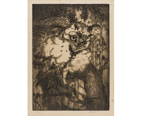 Detmold (Edward Julius, 1883-1957) The Owl, etching with plate tone, a heavily inked excellent impression printed by the arti