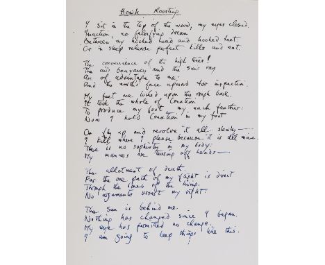 Hughes (Ted) Animal Poems, number 26 of 20 copies numbered 17-36, with the poem 'Hawk Roosting' in manuscript bound at front,