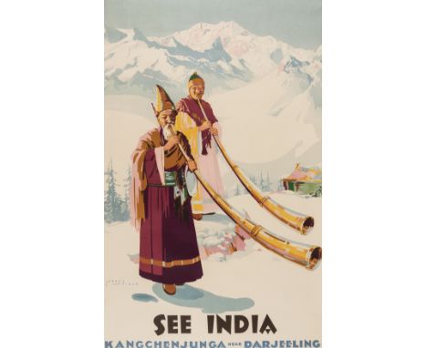 NO RESERVE India.- Singh (Sobha) See India/ Kangchenjunga near Darjeeling, lithograph printed in colours, 990 x 630 mm. (39 x