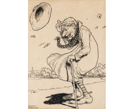 NO RESERVE Original illustration.- Robinson (William Heath) Uncle Lubin and a gust of wind, pen and black ink with touches of