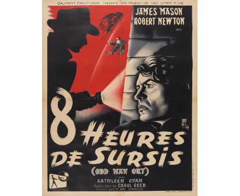 Carol Reed.- British film noir.- Huit heures de sursis (Odd Man Out), French theatrical release poster of British noir classi