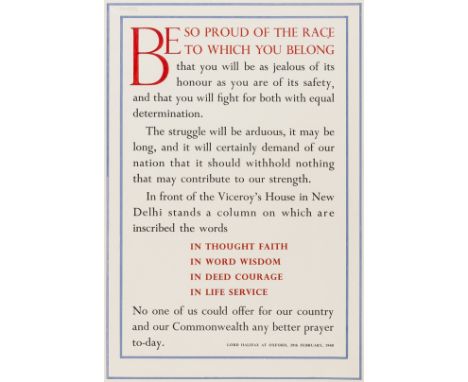 NO RESERVE Halifax (Edward Wood, 1st Earl) "Be so proud of the race to which you belong...", 2 broadsides and a poster of Hal