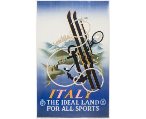 Cassandre (Alphonse Mouron) Italy. The Ideal Land for all Sports, lithograph printed in colours, mounted on linen, sheet 995 
