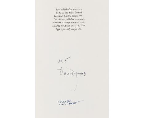 Eliot (T.S.).- Jones (David) In Parenthesis, [with an introduction by T.S.Eliot], number 5 of 70 copies signed by the author 