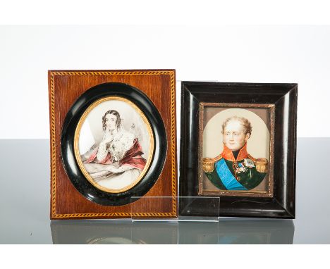 19TH CENTURY VICTORIAN SCHOOL,
TWO MINIATURE PORTRAITS OF ALEXANDER 1ST OF RUSSIA AND A YOUNG WOMAN
One oil on board, and one