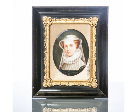 19TH CENTURY VICTORIAN SCHOOL,
MINIATURE PORTRAIT OF MARY QUEEN OF SCOTS
painted porcelain plaque
11.5cm x 9cm
Framed 


