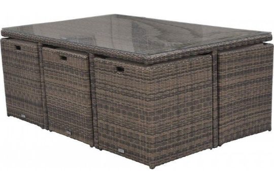 The Radeway 11 Piece Rattan Cube Outdoor Patio Dining Set Is An Elegant Space Saving Cube Shape