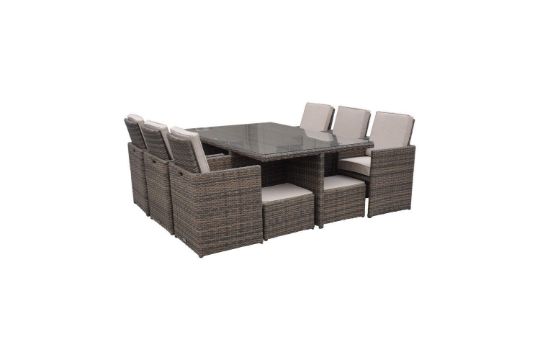 The Radeway 11 Piece Rattan Cube Outdoor Patio Dining Set Is An Elegant Space Saving Cube Shape