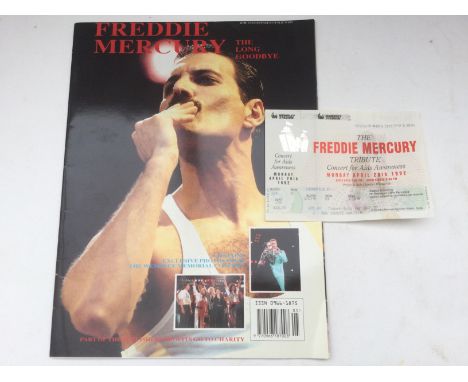A Freddie Mercury tribute concert program and ticket from Monday, April 20th 1992.