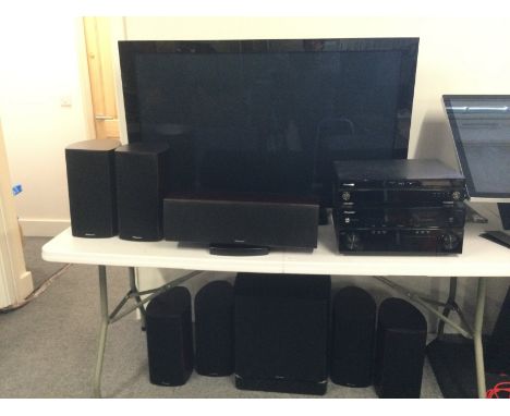 A Pioneer PDP LX508D 4K plasma TVWTH with a Pioneer VSX LX60 surround sound system with eight speakers, a Pioneer BDP LX70A B