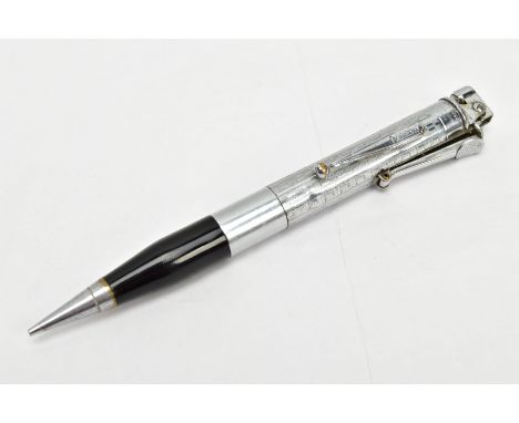 A RONSON LIGHTER PENCIL, engine turned white metal propelling pencil with a black laquear grip, fitted with a lighter to the 