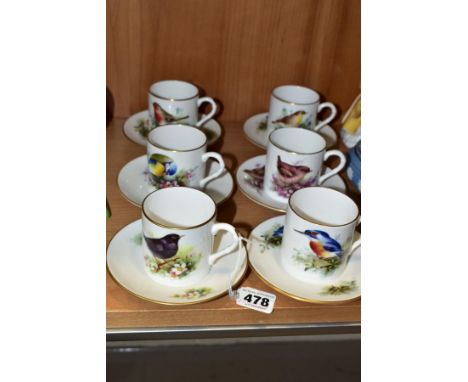 A SET OF SIX ROYAL WORCESTER FOR COMPTON &amp; WOODHOUSE 'BEST-LOVED BIRDS' CUP AND SAUCER COLLECTION, Blackbird, Bluetit, Ro