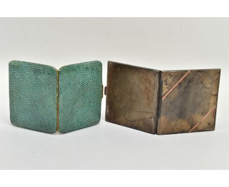 TWO EARLY 20TH CENTURY CIGARETTE CASES, the first lined in shagreen, stamped made in England, the second with engine turned d