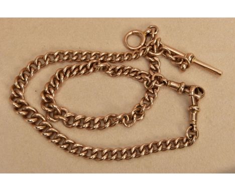 A 9CT GOLD DOUBLE ALBERT CHAIN, graduated curb link chain, each link is stamped 9.375, fitted with two lobster clasps each wi