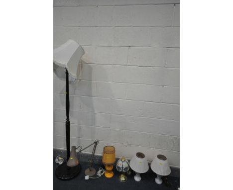 AN ANGLE POISE STYLE DESK LAMP (condition:-dirty and need of cleaning) along with a pair of alabaster table lamps, two other 