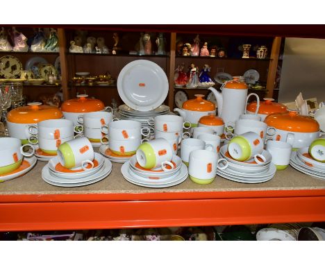 A SIXTY NINE PIECE ROSENTHAL DUO DINNER SERVICE, designed by Ambrogio Pozzi, in orange, white and lime, comprising three ture