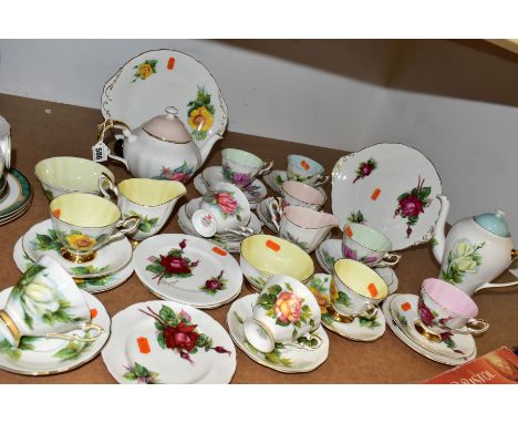 FORTY ONE PIECES OF HARRY WHEATCROFT SIX WORLD FAMOUS ROSES TEA WARES, by different manufacturers: Paragon (P), Royal Standar