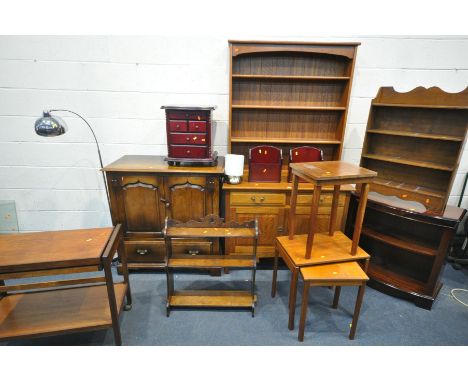 A QUANTITY OF VARIOUS FURNITURE, to include a modern bookcase, with two drawers over two cupboard doors, width 106cm x depth 