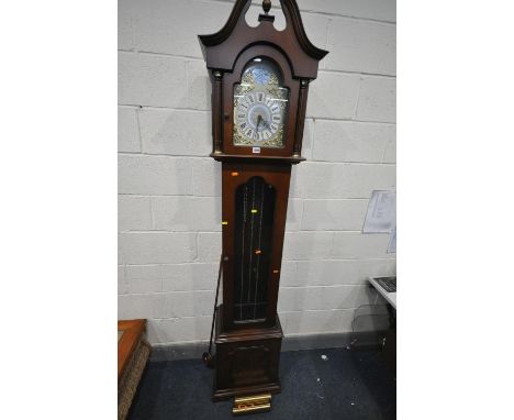 A LATE 20TH CENTURY MAHOGANY CHIMING LONGCASE CLOCK, with a tempest fugit label to arch, height 212cm (three weights and one 