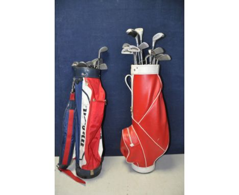 TWO GOLF BAGS CONTAINING CLUBS to include a Wilson golf bag with a set of Apollo clubs, a Karobes golf bag containing a set o
