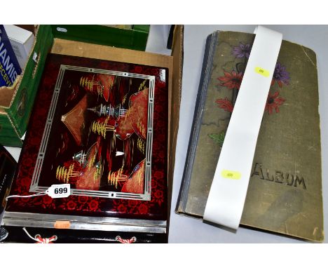 A POSTCARD ALBUM CONTAINING CARDS CIRCA FIRST QUARTER 20TH CENTURY, to include American topographical views, greetings cards,