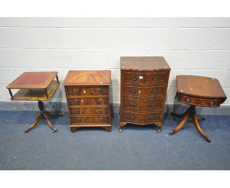 TWO MAHOGANY CHEST OF FOUR DRAWERS (deep surface damage and fluid marks to both chests) along with a drop leaf sofa occasiona