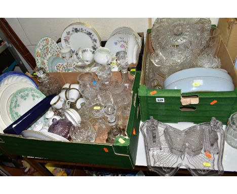 THREE BOXES AND LOOSE CERAMICS AND GLASS WARES, to include Royal Worcester 'June Garland' cups, saucers side plates and dinne