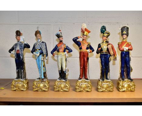 SIX CAPODIMONTE BRUNO MERLI FIGURES OF SOLDIERS IN HISTORICAL COSTUME OF 1798-1844, modelled as standing with metal swords at