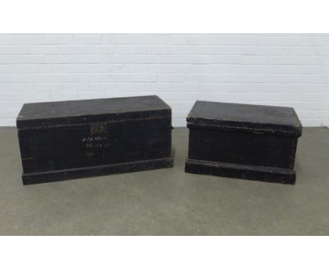 Two vintage wooden tool box chests, 38 x 90 x 38cm. (2)