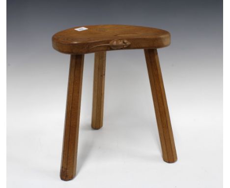 ROBERT 'MOUSEMAN' THOMPSON (1876-1955) kidney shaped oak stool with three legs and carved mouse signature, 35 x 30cm