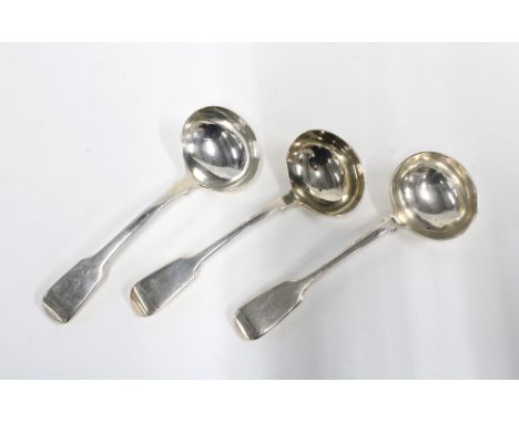 George IV silver sauce ladle, London 1826, William IV silver sauce ladle, London 1837 and a Victorian silver sauce ladle Lond