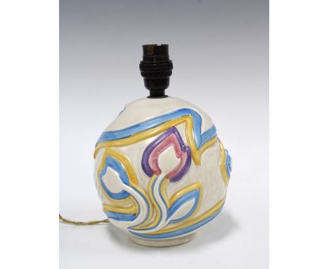 Clarice Cliff Sgraffito table lamp, in blue and yellow, 20cm