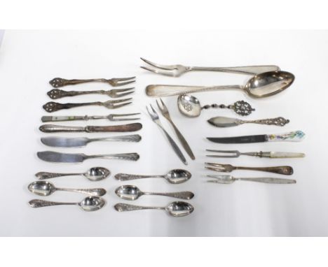 A quantity of Scandinavian silver plated flatware and stainless steel pickle forks, etc
