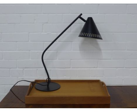 Dolphin teak bed tray with fold out legs, 56 x 35cm, together with a black metal table lamp 56cm (2)