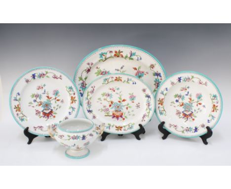 Royal Worcester Porcelain Works dinner service, including dinner plates, bowls, three ashets and two tureens, floral design w