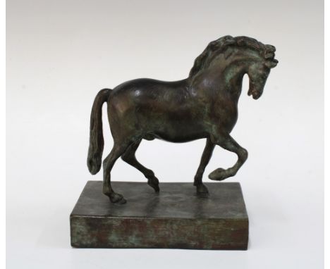 Bronze sculpture of a horse on a rectangular base, inscribed Stuart Russelll 2013, 17cm