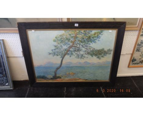 A large framed print impressionist, coastal scene 106 x 80cm