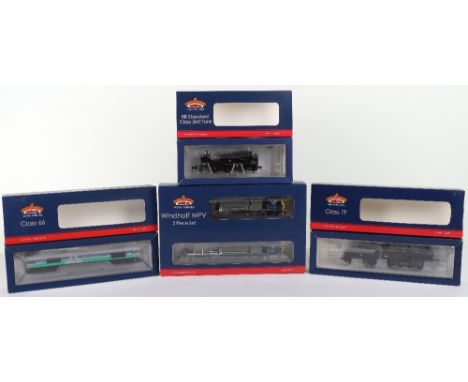 Four boxed Bachmann 00 gauge locomotives, 31-577 Windhoff MPV Railtrack 2 piece set, 32-738 Class 66 ‘Sence’ GBRF Aggregates 