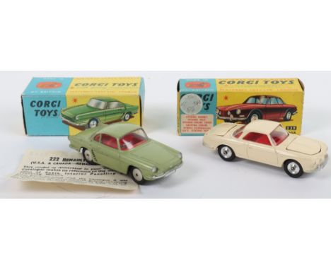 Two Boxed Vintage Corgi Toys Cars, 222 Renault “Floride” olive green body, red interior, flat spun wheel hubs, in good origin