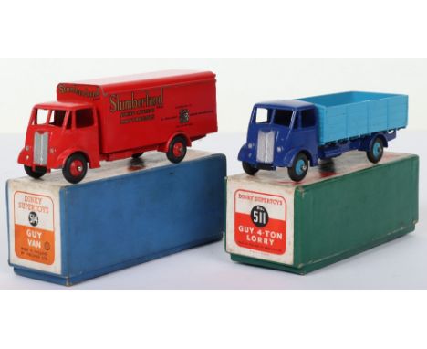 Boxed Dinky Toys 514 Slumberland Guy Van, 1st type cab red body/wheel hubs ‘Slumberland Spring Mattresses’ in very good origi