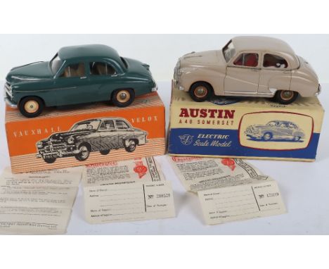 Two boxed Victory Industries 1/18 scale battery operated plastic model cars, Vauxhall Velox green VV1972 number plate, good c