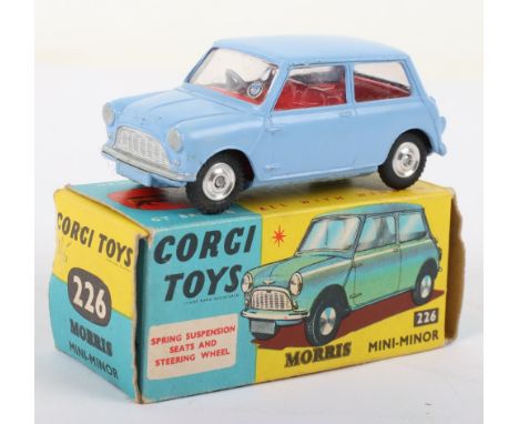 Corgi Toys 226 Morris Mini Minor, light body, red interior, shaped spun wheel hubs, in near mint original condition, yellow/b